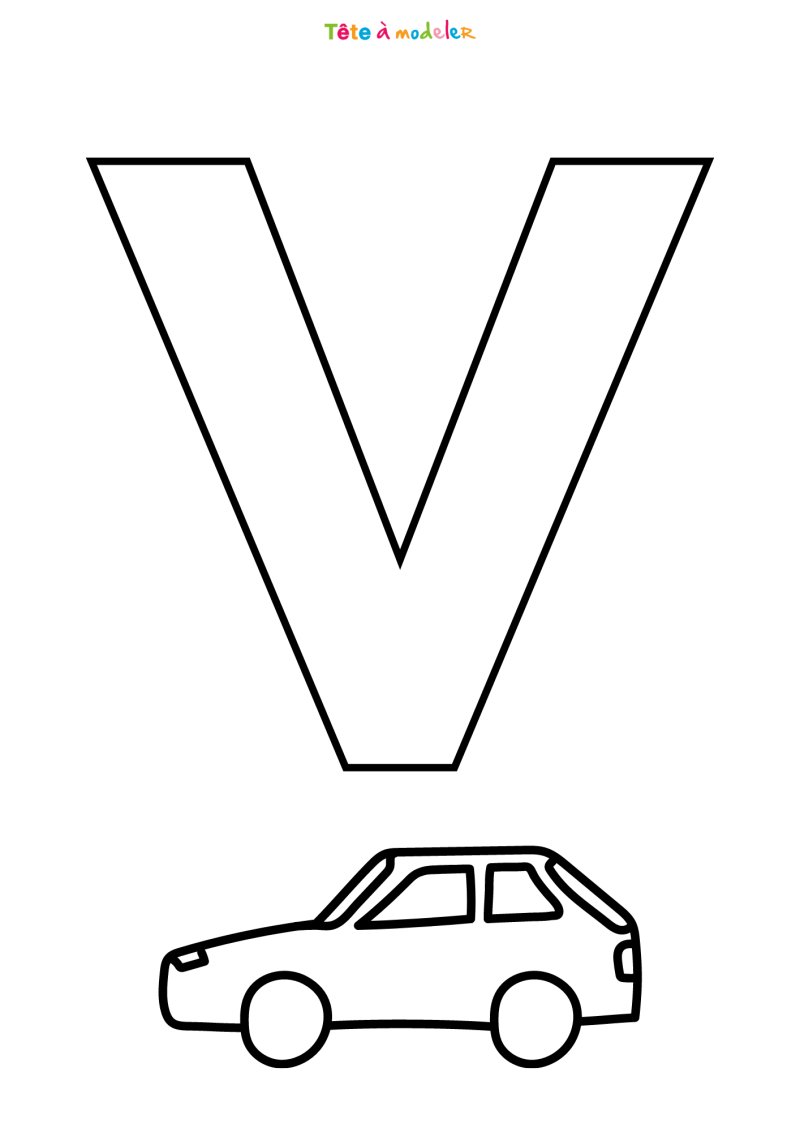 Colorie le V de l'alphabet comme VOITURE