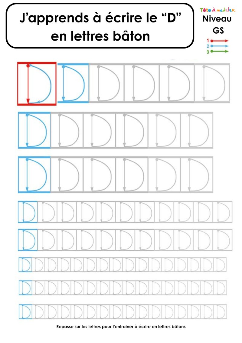 d Page d'écriture du "D" en lettres bâton