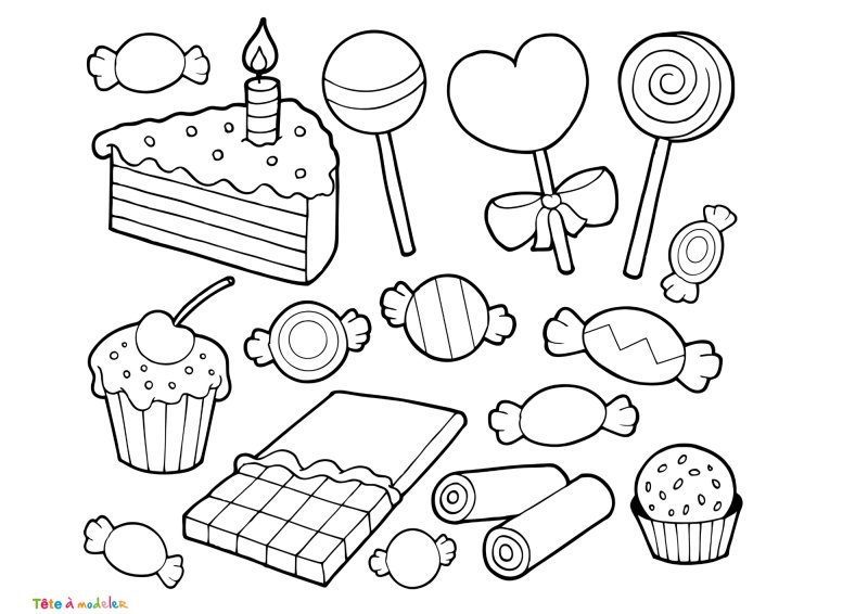 Dessin de bonbons au chocolat et autres sucreries