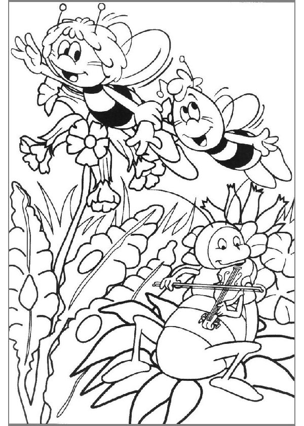 Dessin de Maya l'abeille dans un jardin