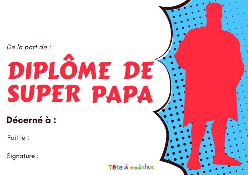Diplôme Fête des pères "super papa" à imprimer 3