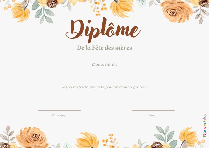 Diplôme à remplir de la Fête des mères