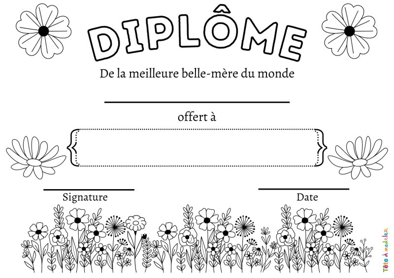 Diplôme à colorier de la meilleure belle-mère