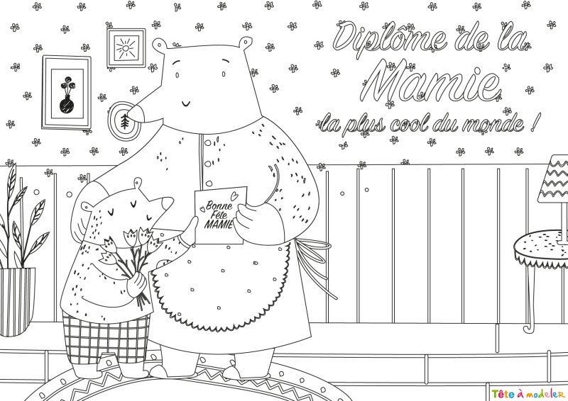 Diplôme mamie la plus cool à colorier