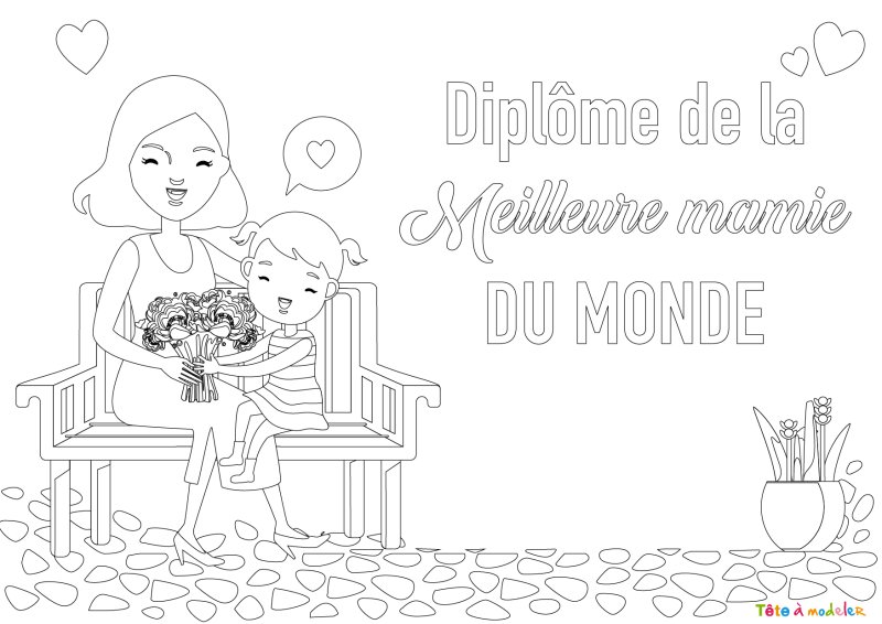 Diplôme meilleure mamie à colorier