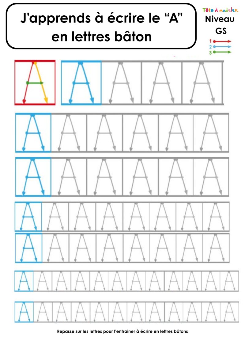 Ecriture du A en lettres baton