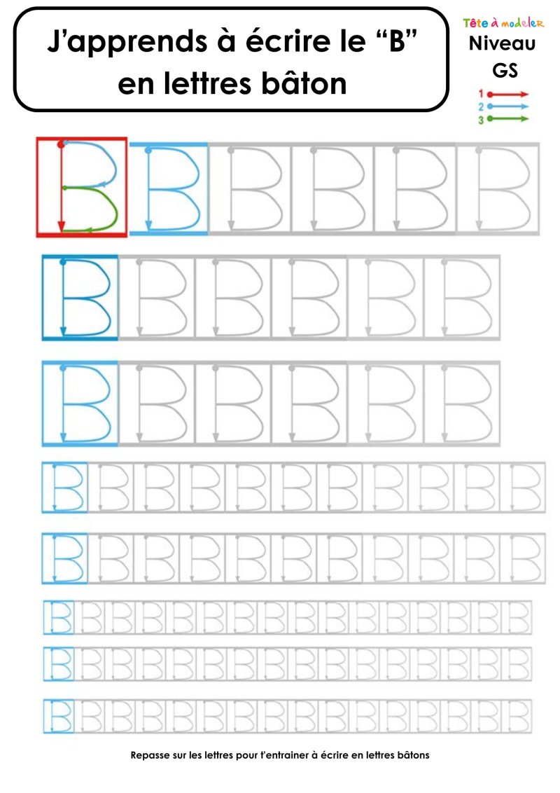 Ecriture du "B" en lettres baton
