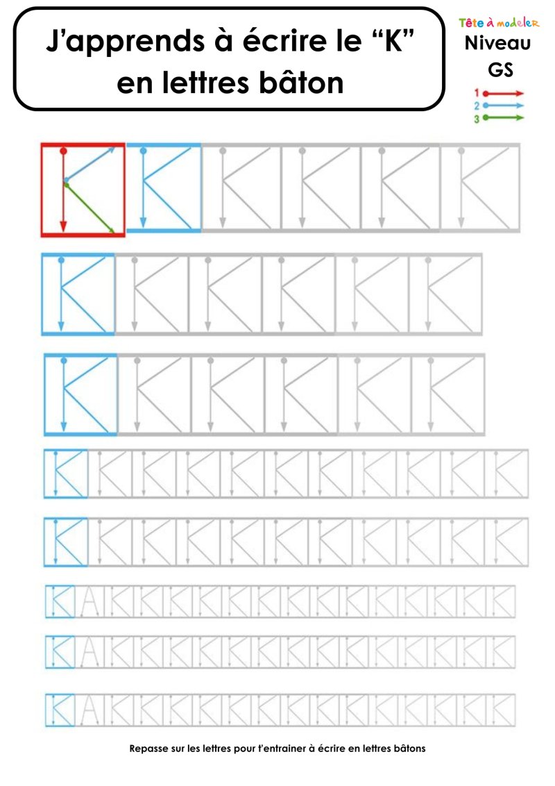 Ecriture du "K" en lettres baton