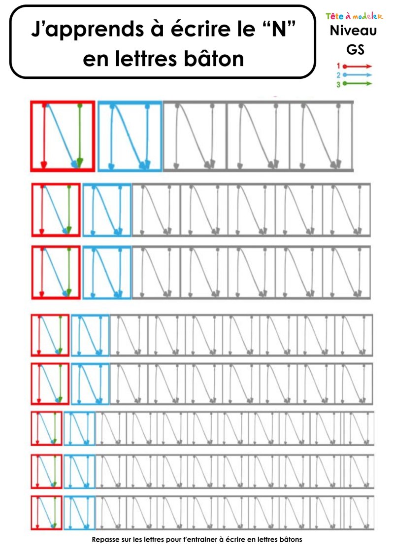 Ecriture du "N" en lettres baton