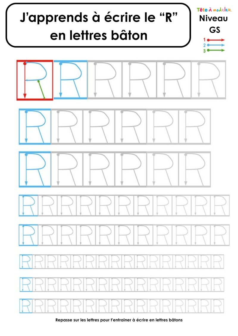 Ecriture du "R" en lettres baton