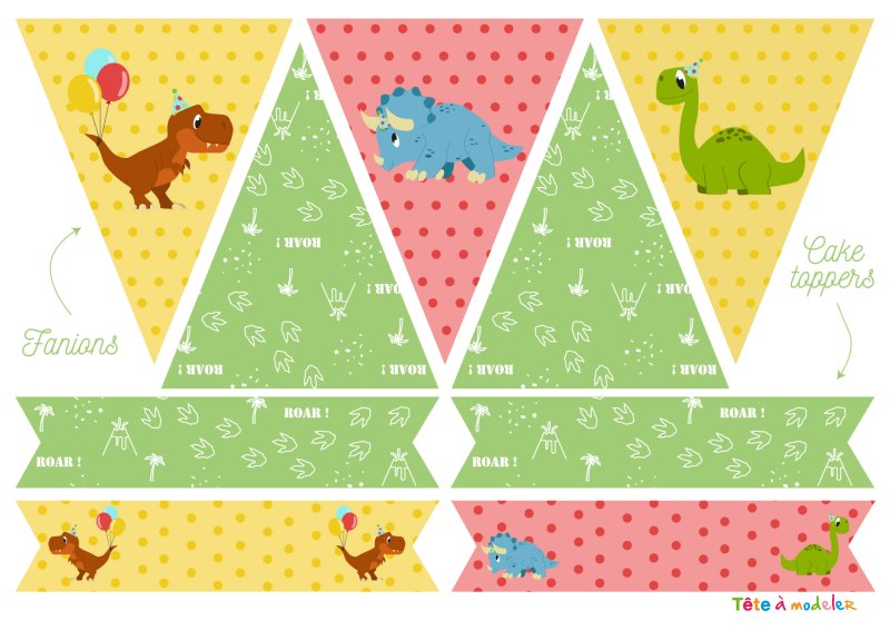 Fanions et Cake Toppers dinosaure