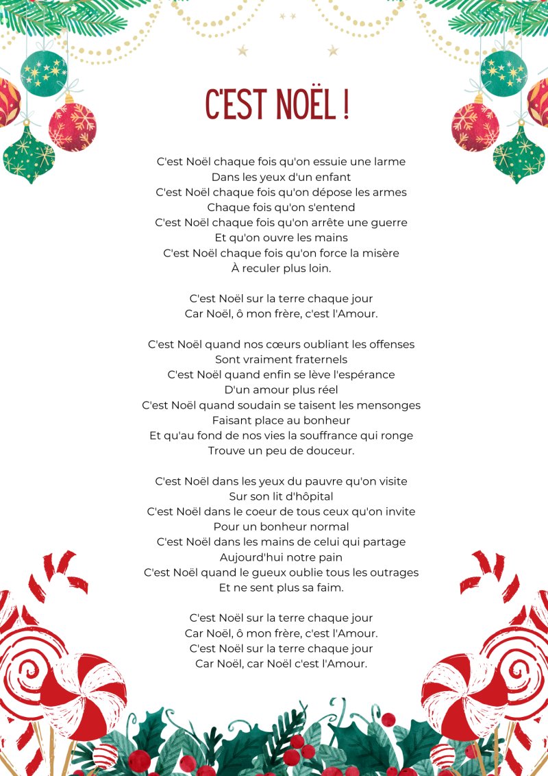 Fiche chanson C'est Noël