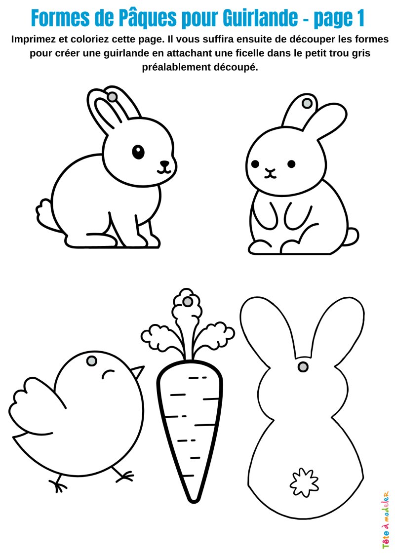 Formes de Pâques à colorier pour guirlande