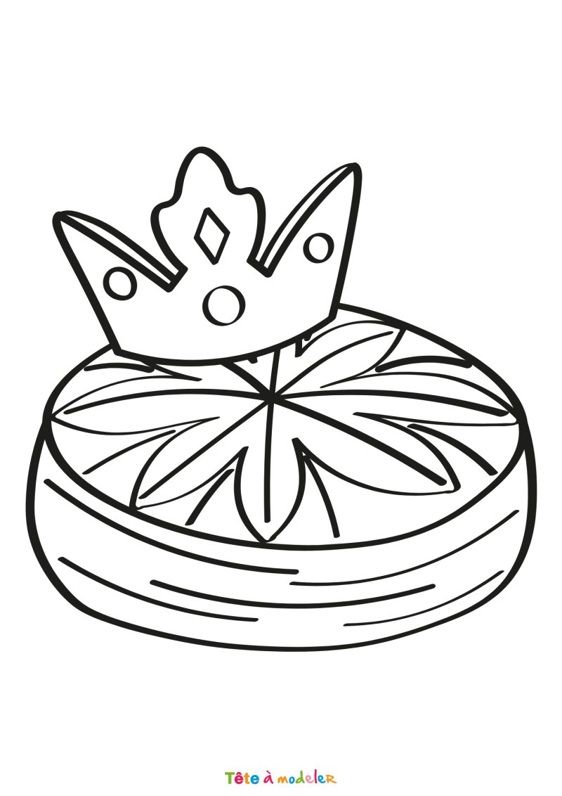 Coloriage d'une galette à la frangipane et sa couronne