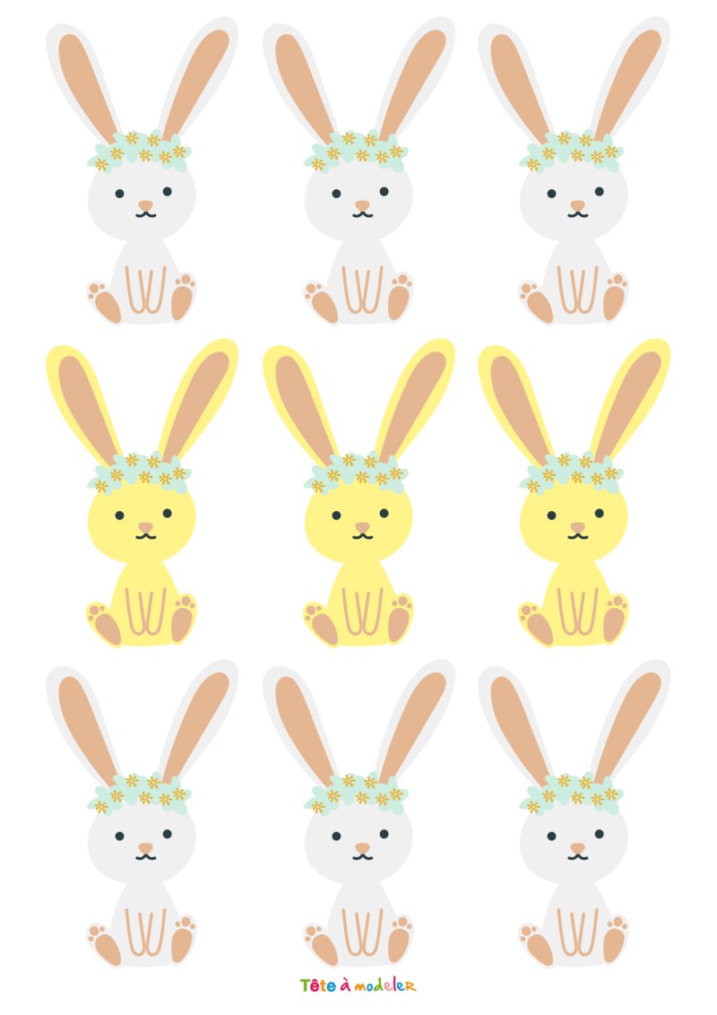 image de Pâques à imprimer : les lapins à fleurs