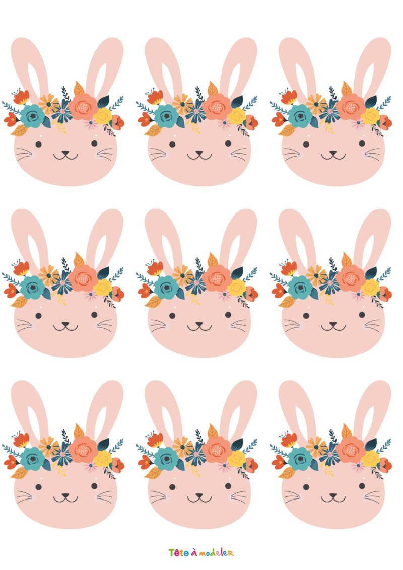 Image Pâques à imprimer : lapin rose à fleurs