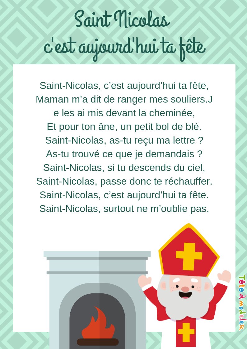 Imprimer la chanson "Saint Nicolas c'est aujourd'hui ta fête"