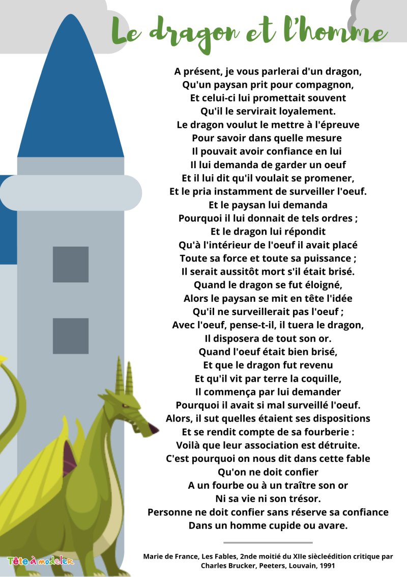 Imprimer la Fable : le dragon et l'homme