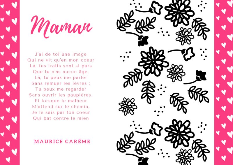 Imprimer la po&eacute;sie f&ecirc;te des m&egrave;res cadre bleu &agrave; fleurs roses et oeillets