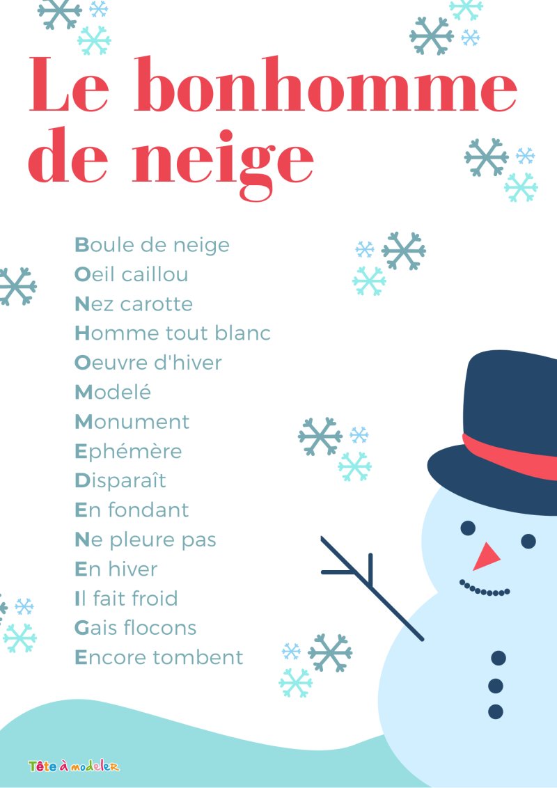 Imprimer la poesie : bonhomme de neige