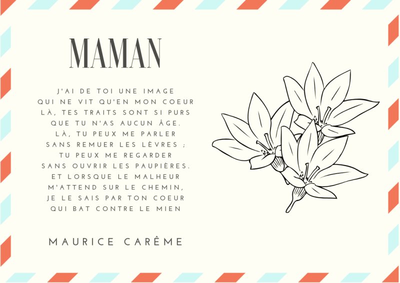 Imprimer la poésie fête des mères cadre bleu et coeur