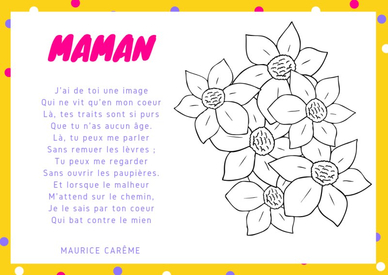 Imprimer la poésie fête des mères cadre bleu fleurs et papillons