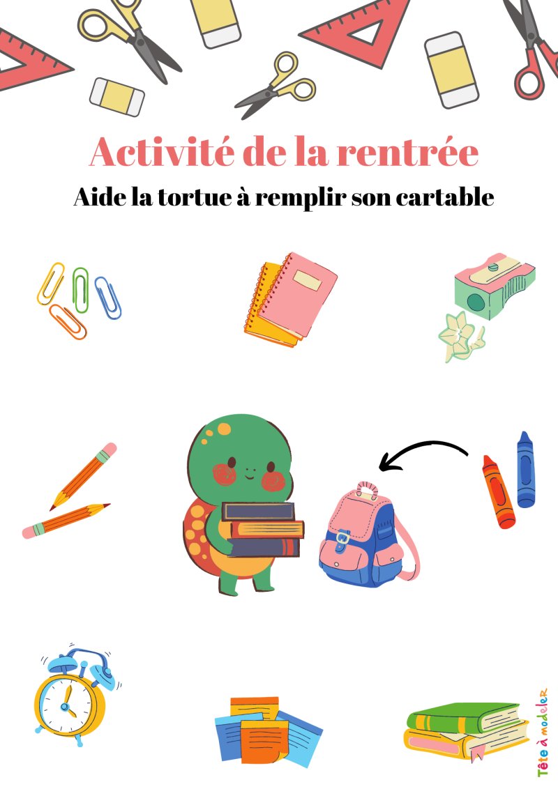 Imprimer l'activité : Aide la tortue à remplir son cartable