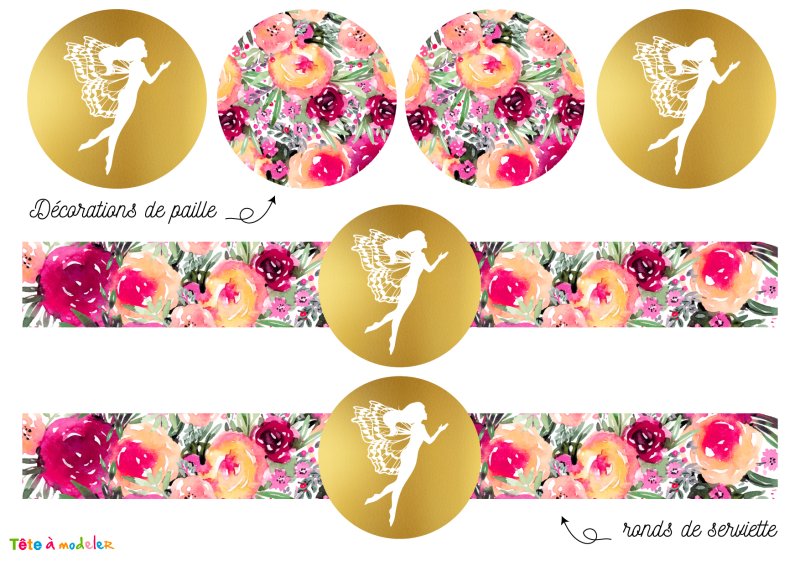 Imprimer le Kit anniversaire Fée - Paille et serviette