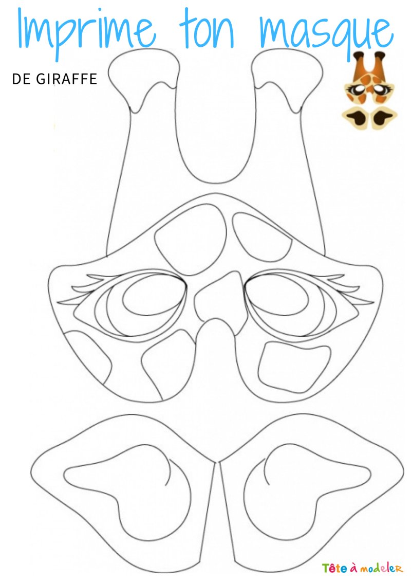 Imprimer le modele du masque de girafe a colorier