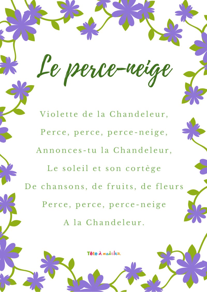 Imprimer le texte de la poésie de la chandeleur "Perce- neige
