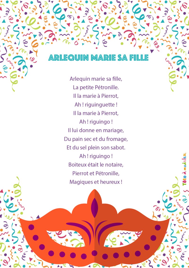 Imprimer les paroles de la comptine "Arlequin marie sa fille"