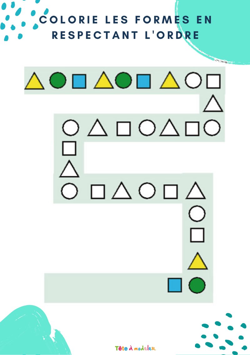 Imprimer l'exercice 2 : Suite logique pour les enfants de PS maternelle exercice