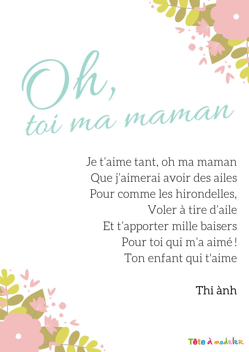 Je t'aime tant, oh ma maman. Le poème de Tête à modeler