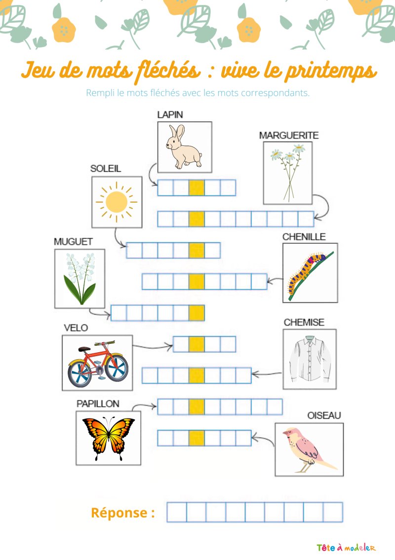 Jeu de mots Fléchés: vive le printemps (maternelle)