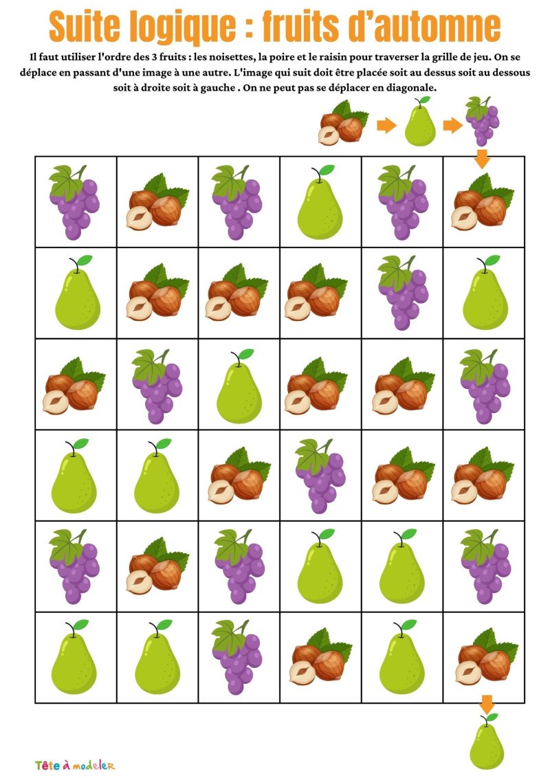 jeu de suite logique sur les fruits d'automne