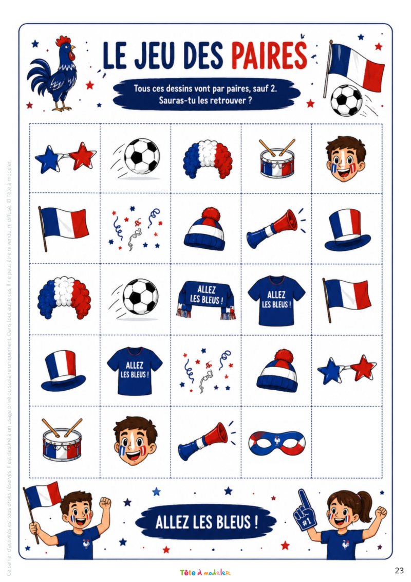 Le jeu des paires de l'équipe de France à imprimer