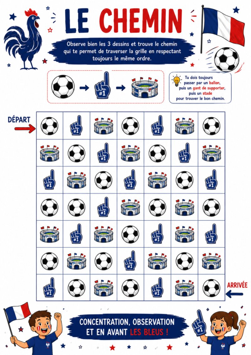 le jeu du chemin de l'équipe de France de foot à imprimer