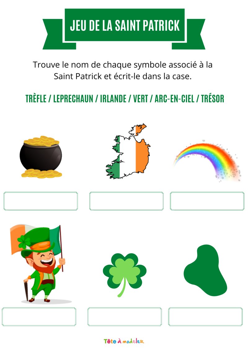 Jeu vocabulaire saint Patrick