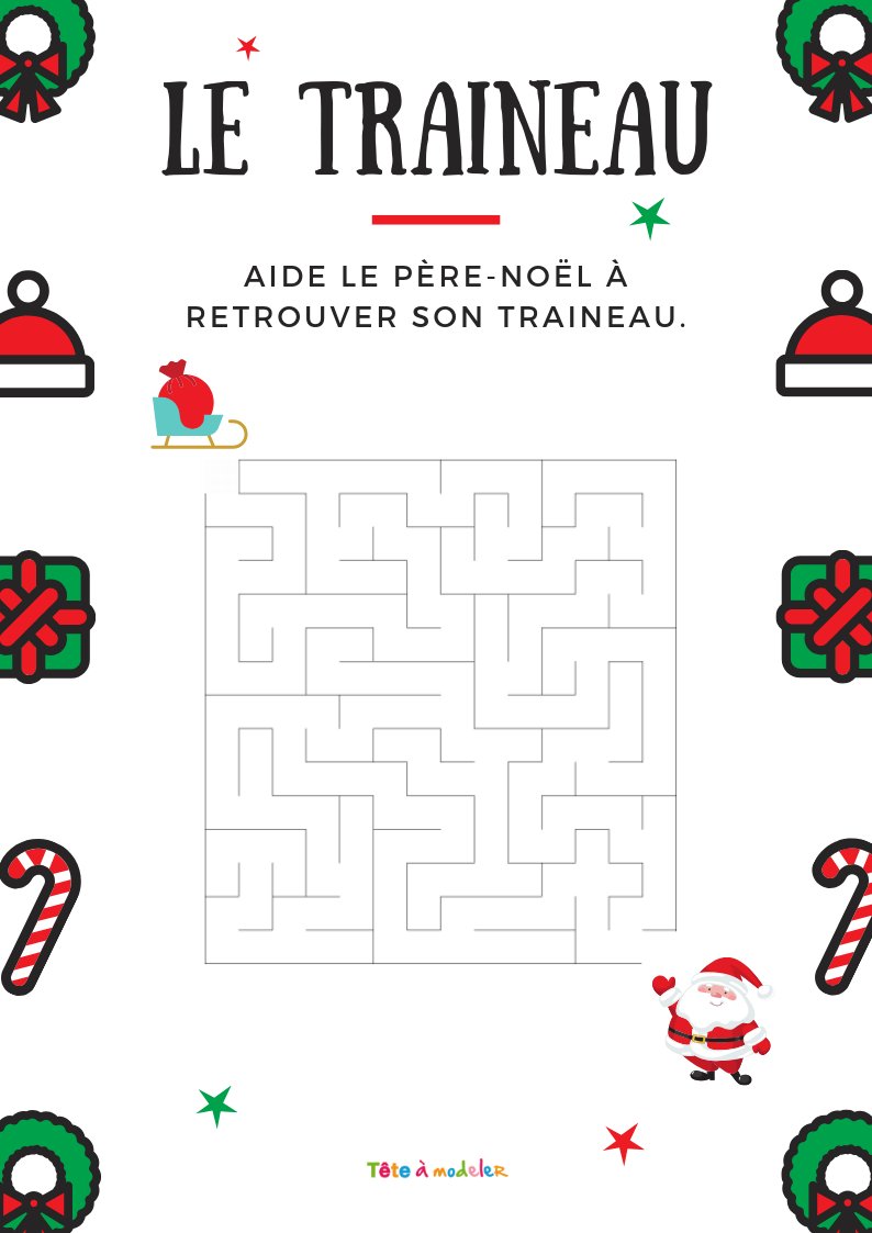 labyrinthe Pere Noel  et son tra&icirc;neau &agrave; imprimer