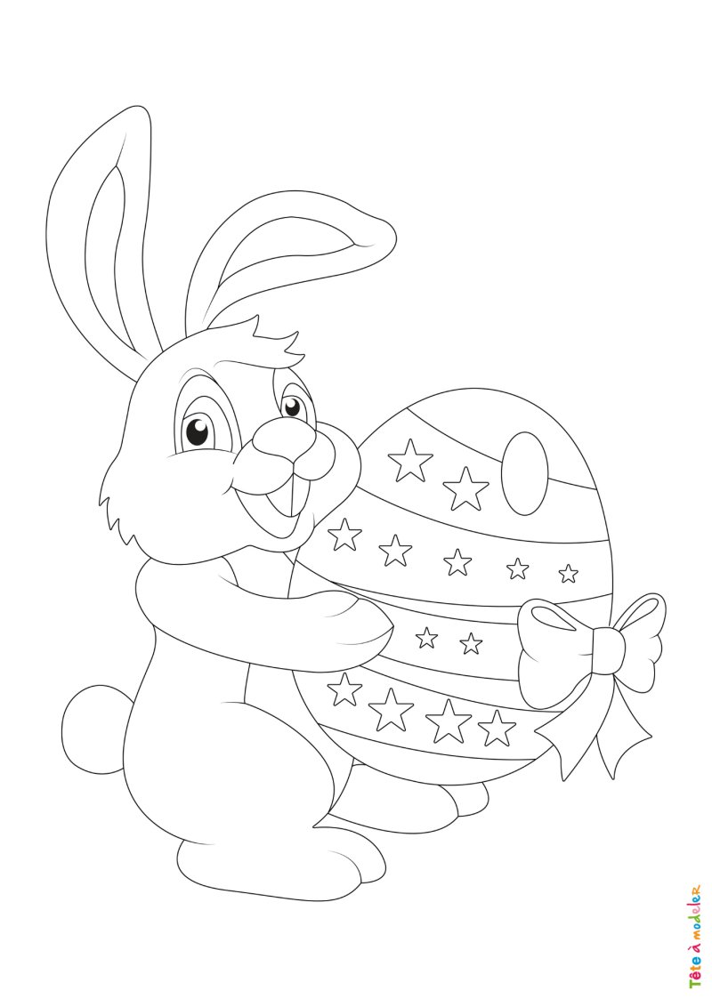 Coloriage d'un lapin de Pâques magique et son oeuf