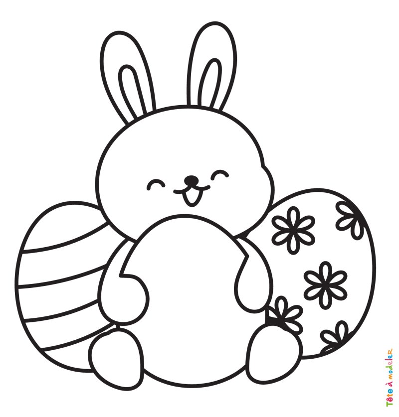 Coloriage d'un lapin et d'oeufs pour Pâques