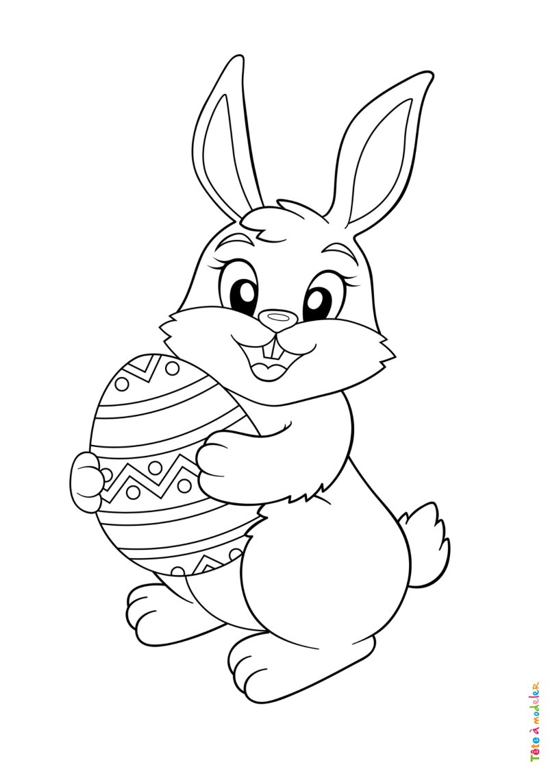 Coloriage de lapin avec un oeuf décoré