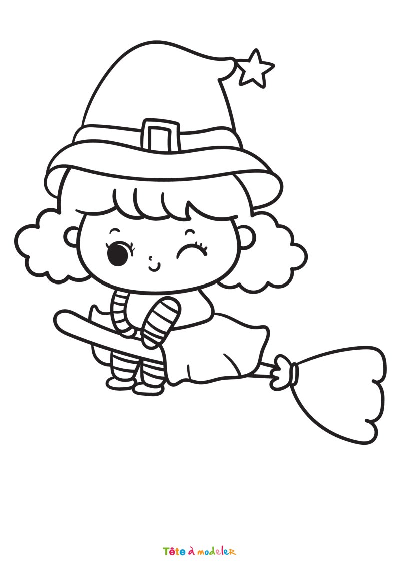 Coloriage d'une sorcière malicieuse