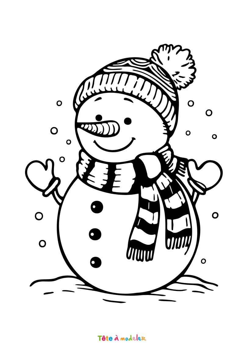 Le coloriage d'un bonhomme de neige pour maternelle à imprimer