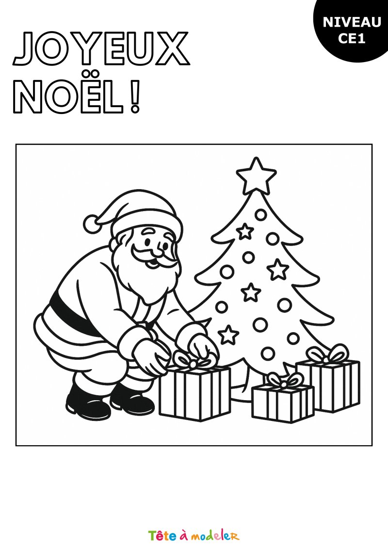 Le Père Noël devant le sapin