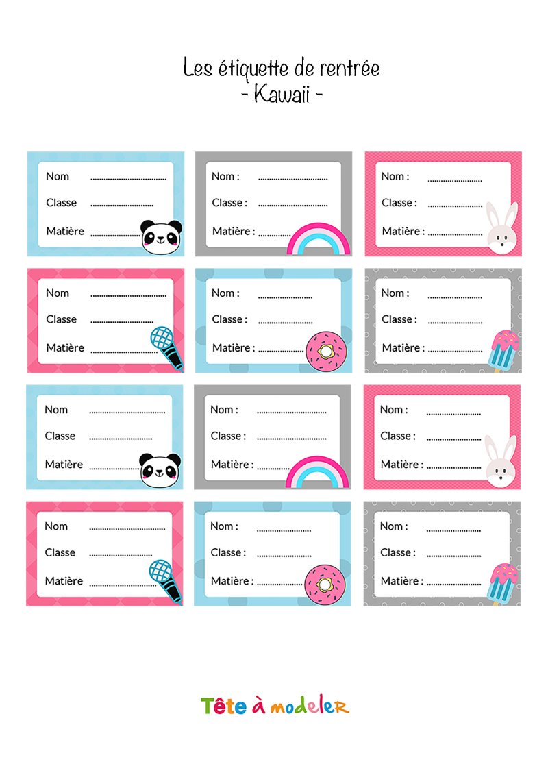 Les étiquettes pour la rentrée "Kawaii"