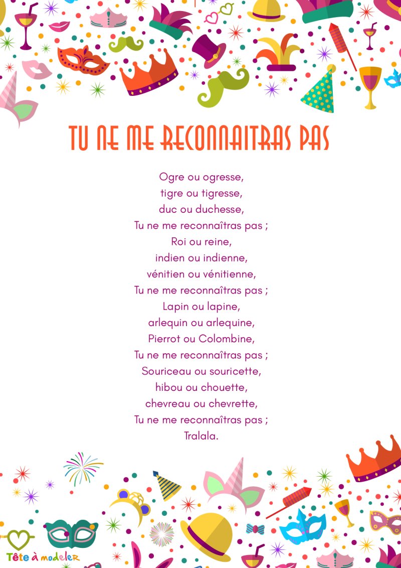 Les paroles de la comptine "Tu ne me reconnaitras pas "
