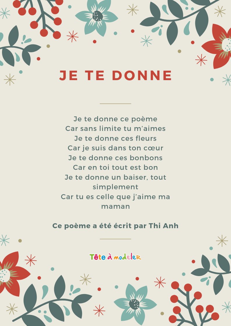 Maman je te donne – Un poème pour maman avec Tête à modeler