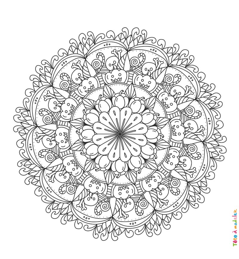 Mandala d'Halloween avec des citrouilles