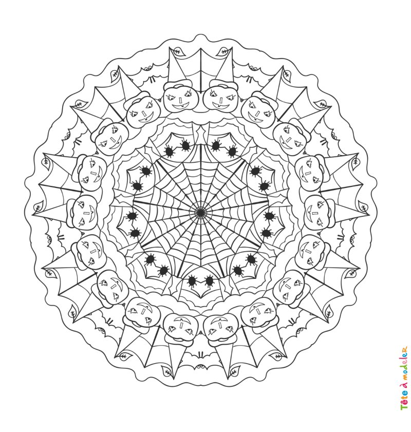 Mandalas d'Halloween avec une toile d'araignée